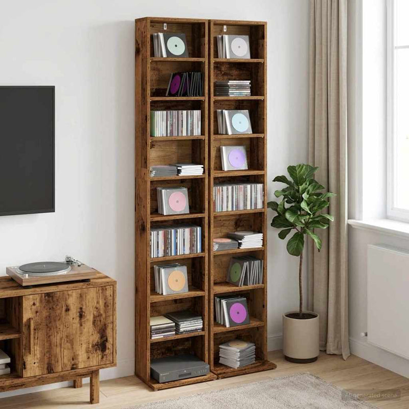 Dulap pentru CD-uri 2 buc. Lemn de stejar 33 x 23,5 x 175 cm