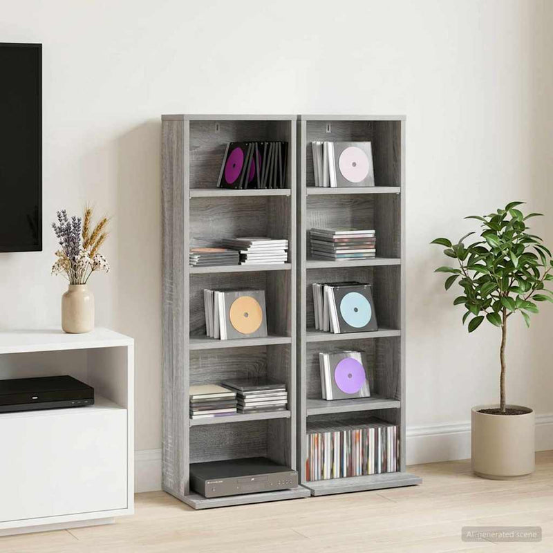 Dulap pentru CD-uri 2 buc. Sonoma gri 33 x 23,5 x 97,5 cm