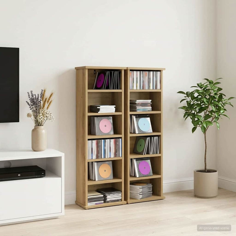 Dulap pentru CD-uri 2 buc. Stejar Artizanal 60 x 17 x 92 cm