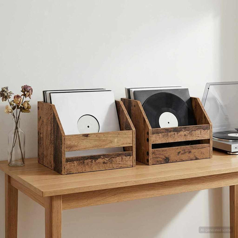 Cutie pentru albume de vinil 2 buc. Lemn de stejar