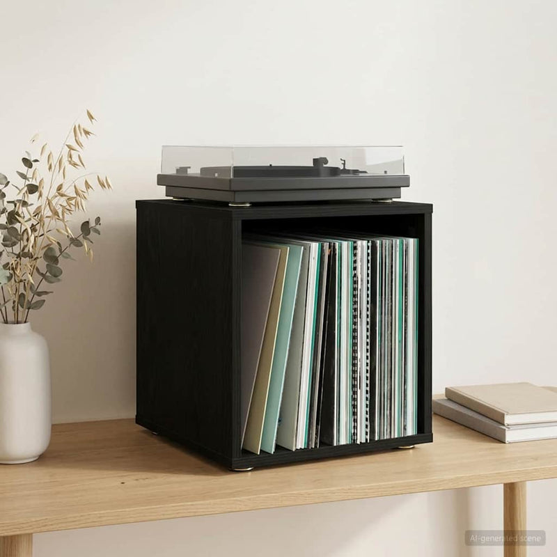 Cutie pentru albume de vinil 2 buc. Stejar Negru Lemn prelucrat