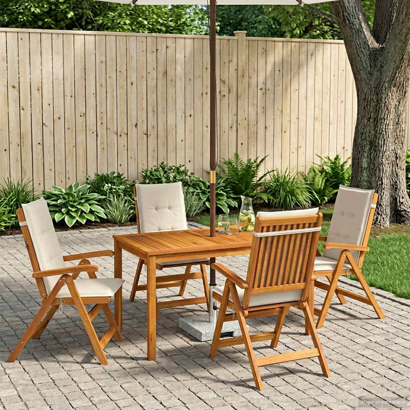 5-Piece Garden Dining Set natural Lemn Solid de Acacia