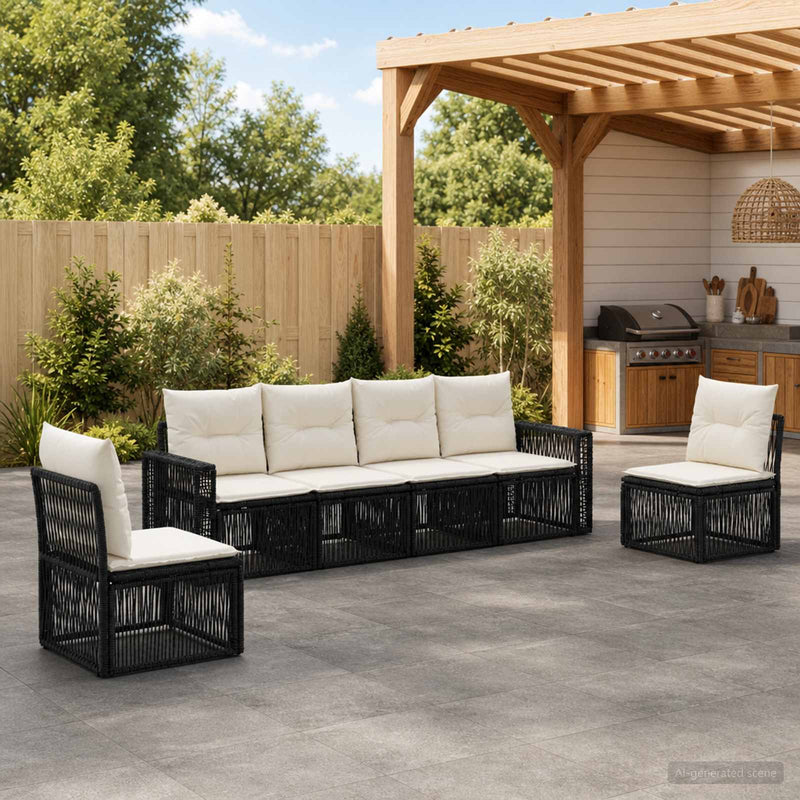 Set de canapele pentru grădină 6 buc. Negru și Alb crem