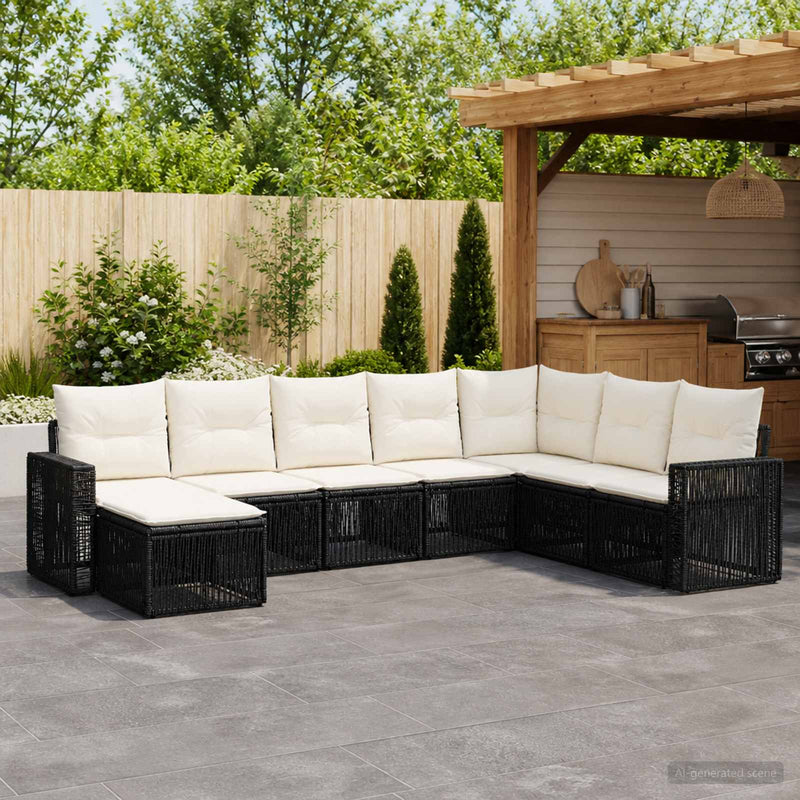 Set de canapele pentru grădină 8 buc. Negru și Alb crem