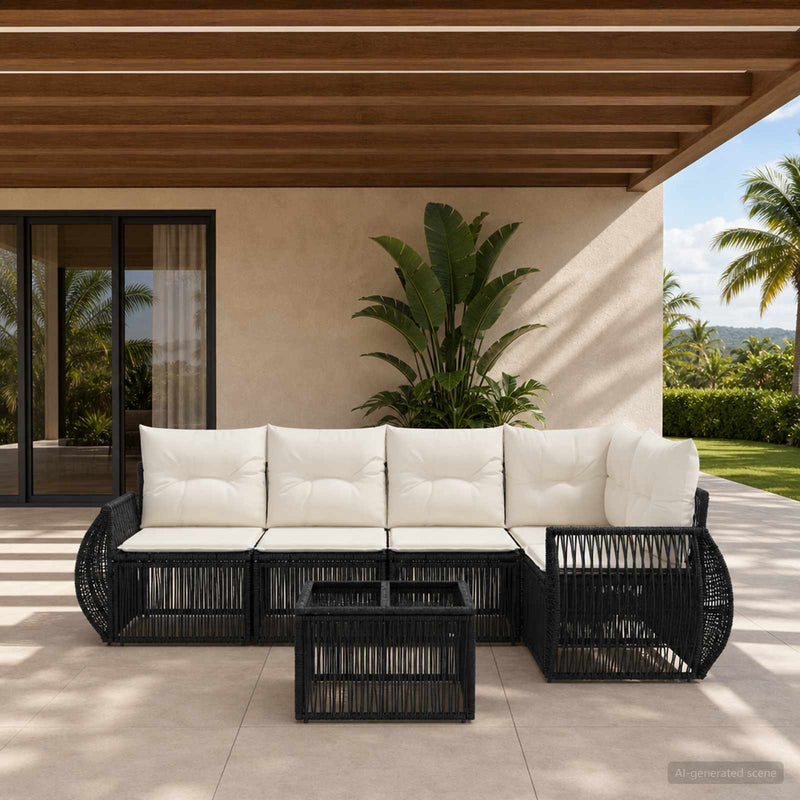 Set de canapele pentru grădină 6 buc. Negru și Alb crem