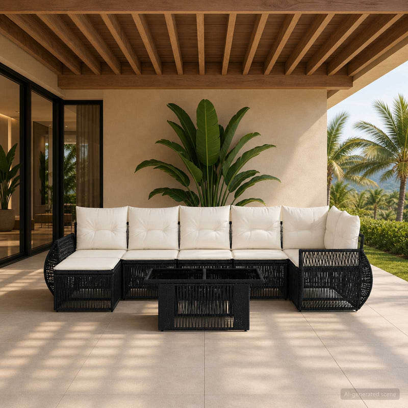 Set de canapele pentru grădină 8 buc. Negru și Alb crem