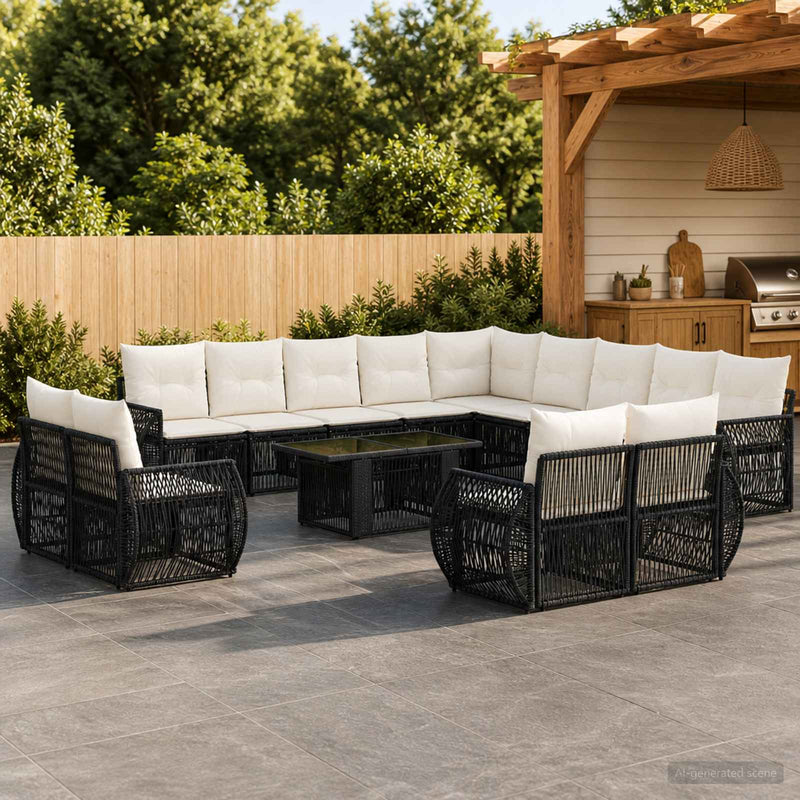 Set de canapele pentru grădină 14 buc. Negru și Alb crem