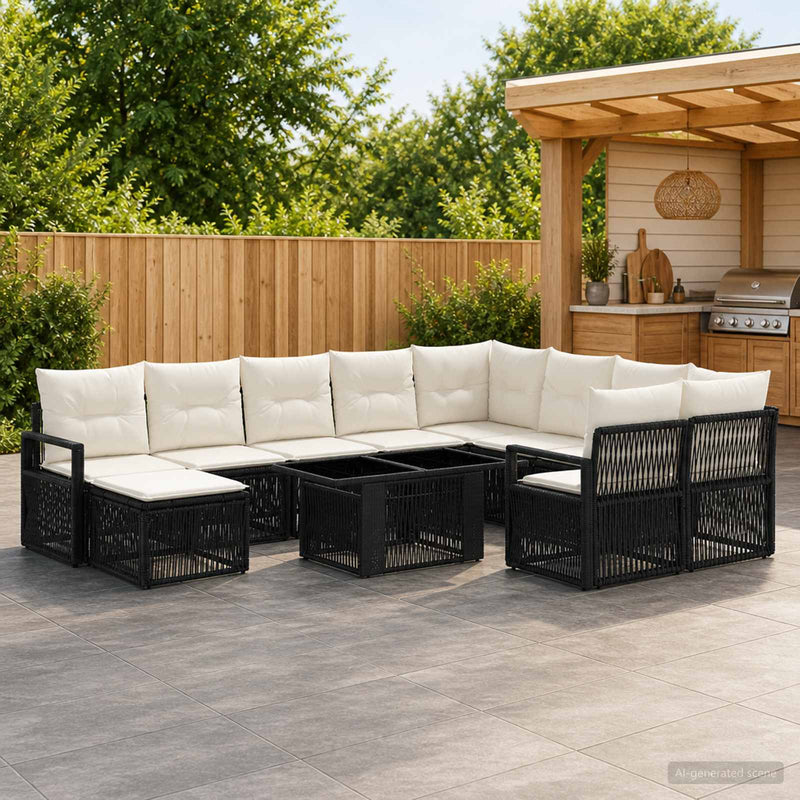 Set de canapele pentru grădină 11 buc. Negru și Alb crem
