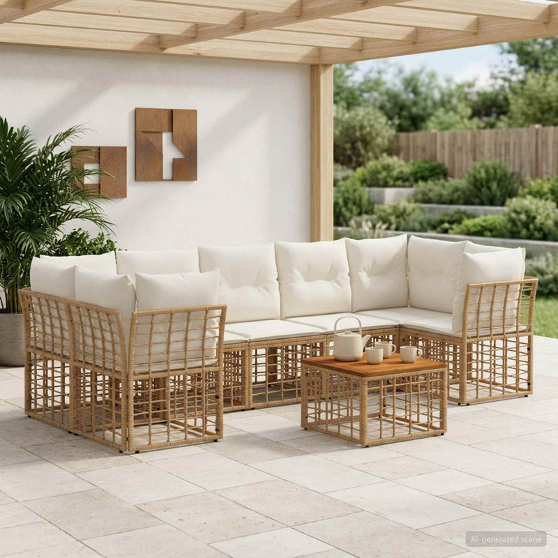 Set de canapele de exterior 8 buc. Alb Natural și Crem