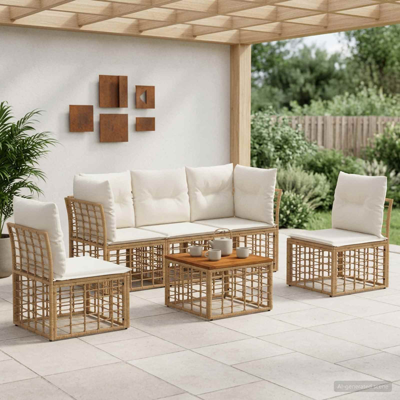 Set de canapele de exterior 6 buc. Alb Natural și Crem