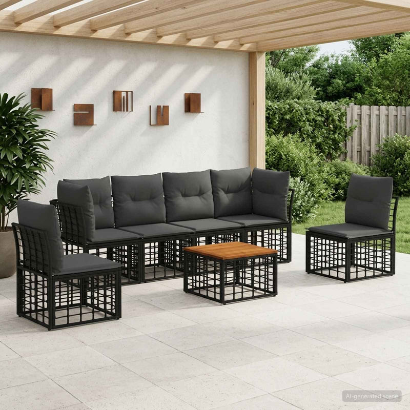 Set de canapele de exterior 7 buc. Negru și Gri închis