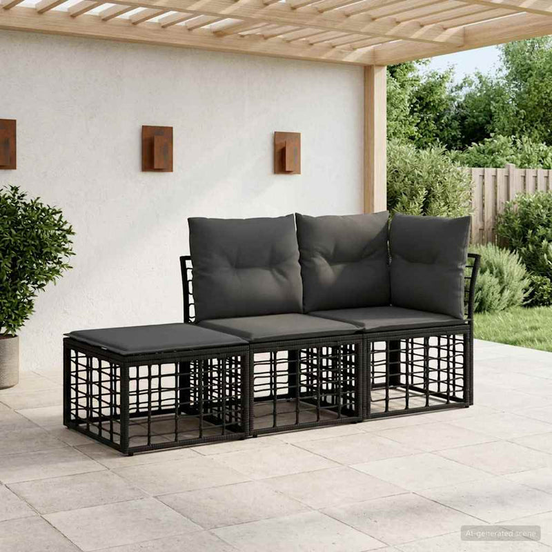 Set de canapele de exterior 3 buc. Negru Poliester