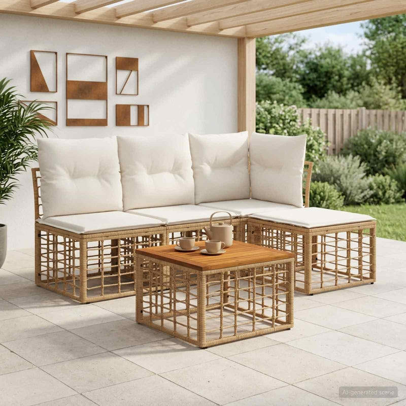 Set de canapele de exterior 5 buc. Alb Natural și Crem