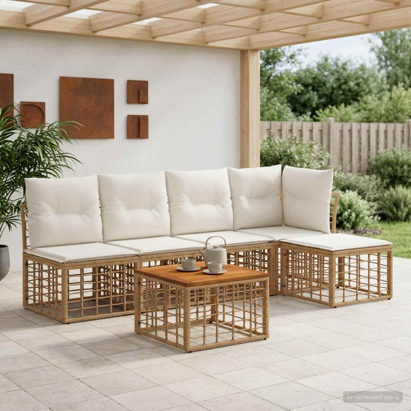 Set de canapele de exterior 6 buc. Alb Natural și Crem