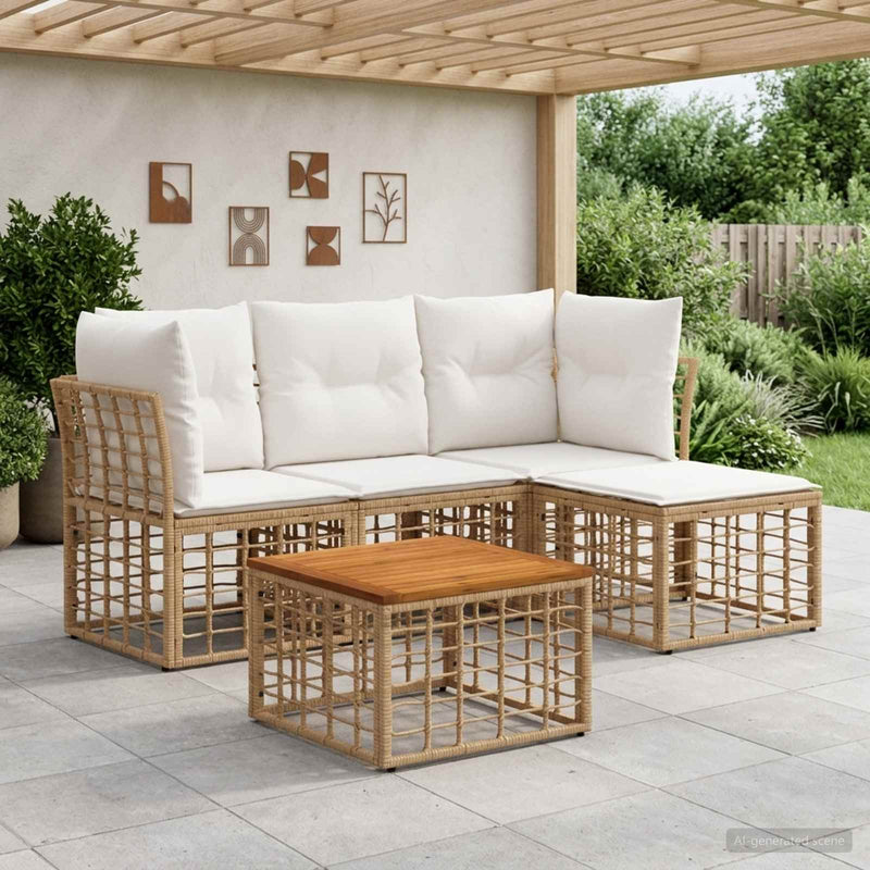 Set de canapele de exterior 5 buc. Alb Natural și Crem