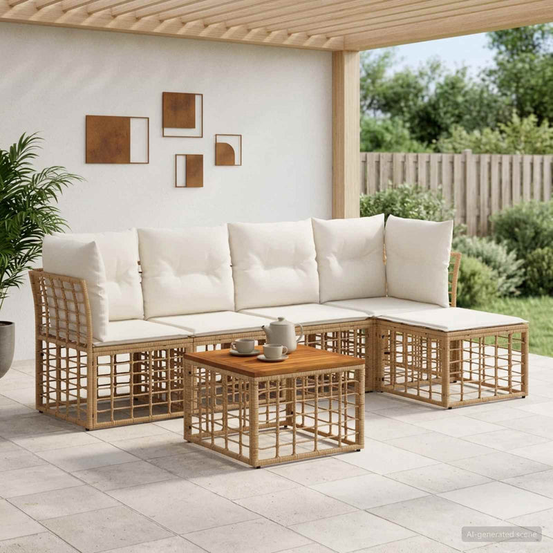 Set de canapele de exterior 6 buc. Alb Natural și Crem