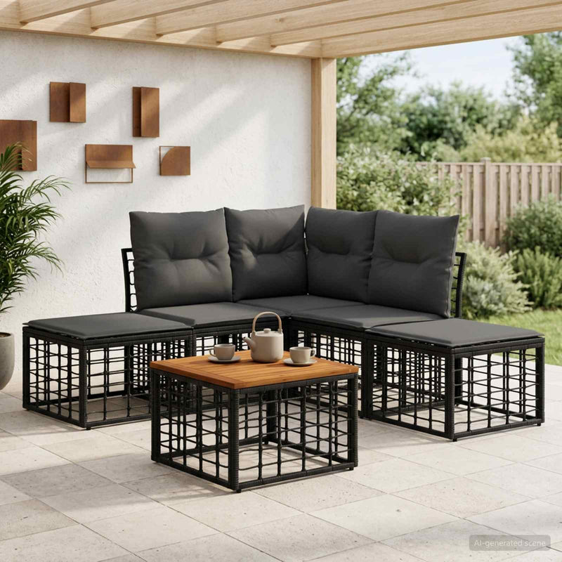 Set de canapele de exterior 6 buc. Negru și Gri închis