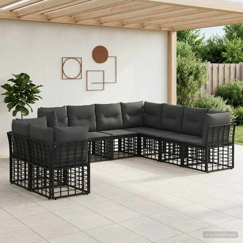 Set de canapele de exterior Negru Poliester