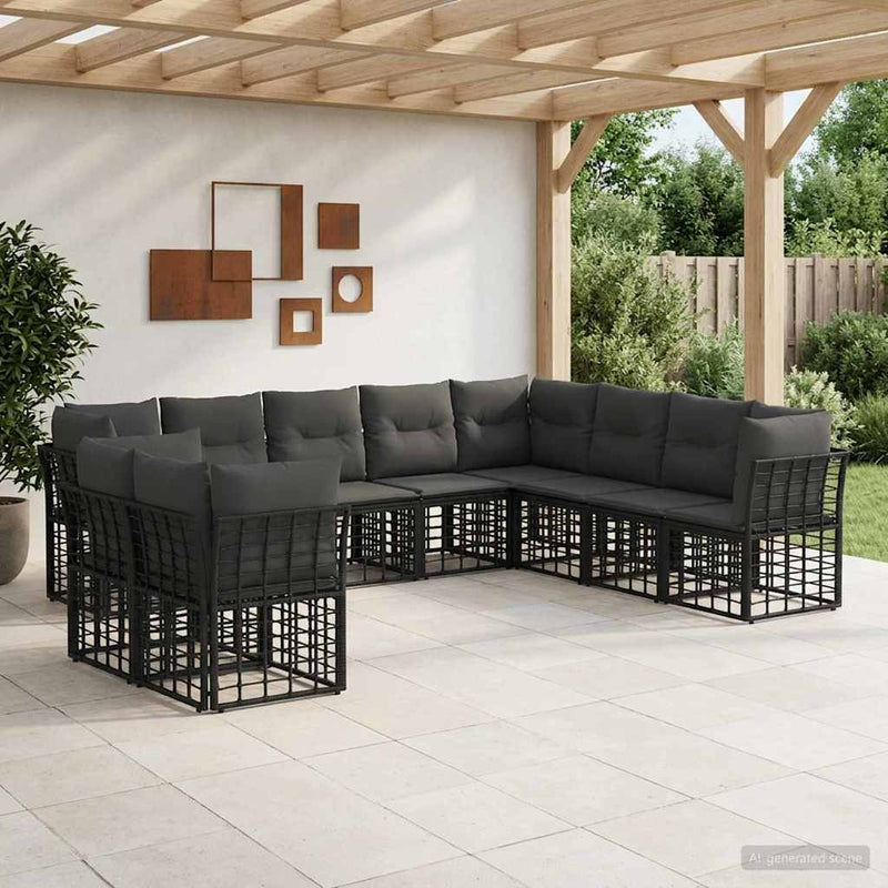 Set de canapele de exterior Negru Poliester