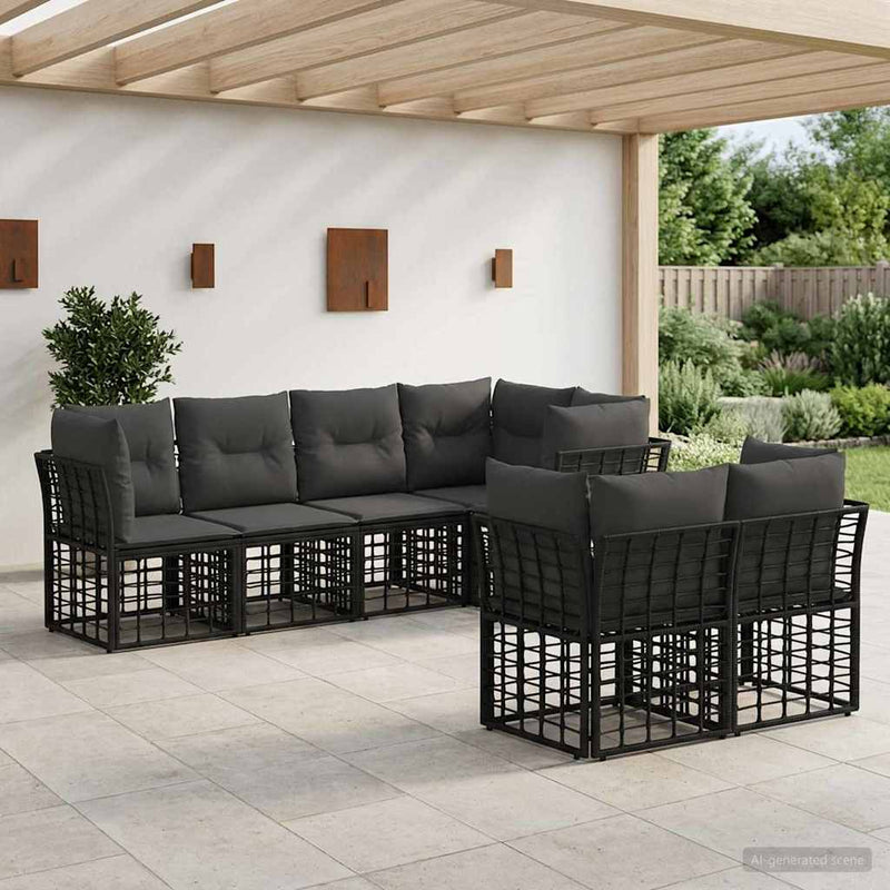 Set de canapele de exterior 7 buc. Negru Poliester