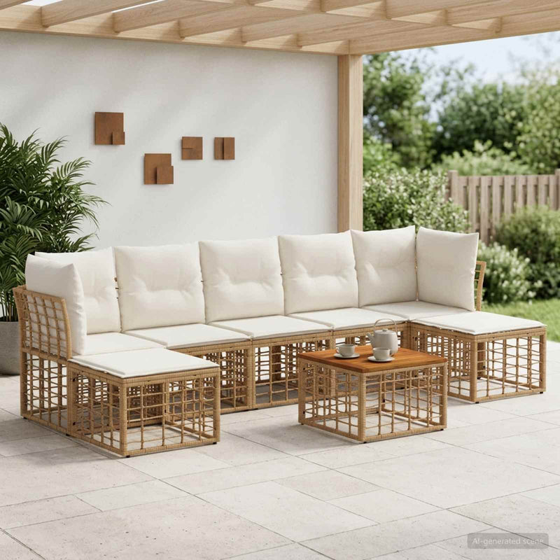 Set de canapele de exterior 8 buc. Alb Natural și Crem