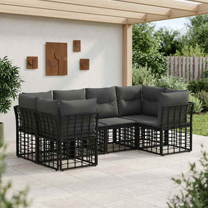 Set de canapele de exterior 6 buc. Negru Poliester