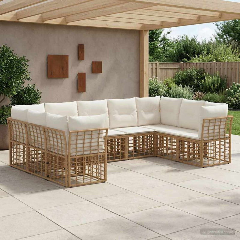 Set de canapele de exterior Alb Natural și Crem Poliester