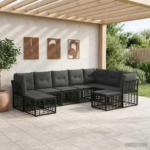 Set de canapele de exterior Negru și Gri închis Poliester
