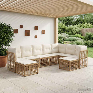 Set de canapele de exterior Alb Natural și Crem Poliester