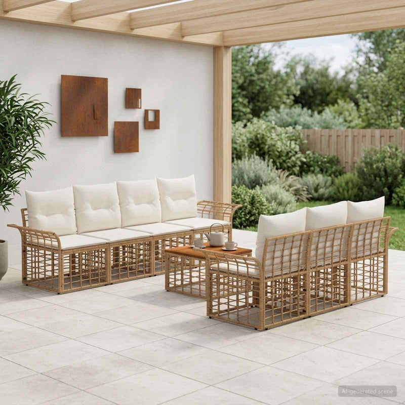 Set de canapele de exterior 8 buc. Alb Natural și Crem
