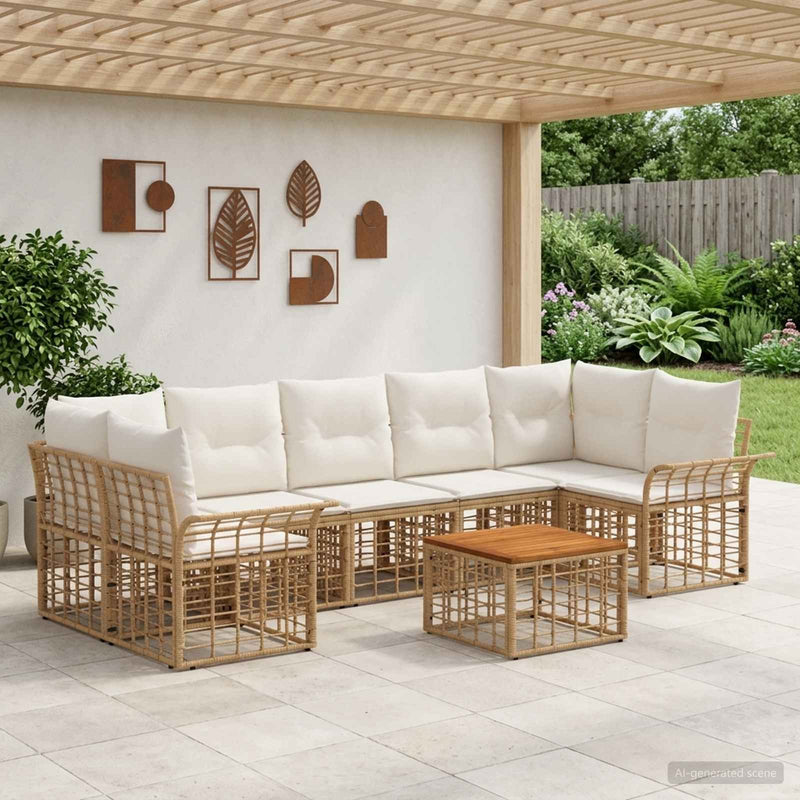 Set de canapele de exterior 8 buc. Alb Natural și Crem