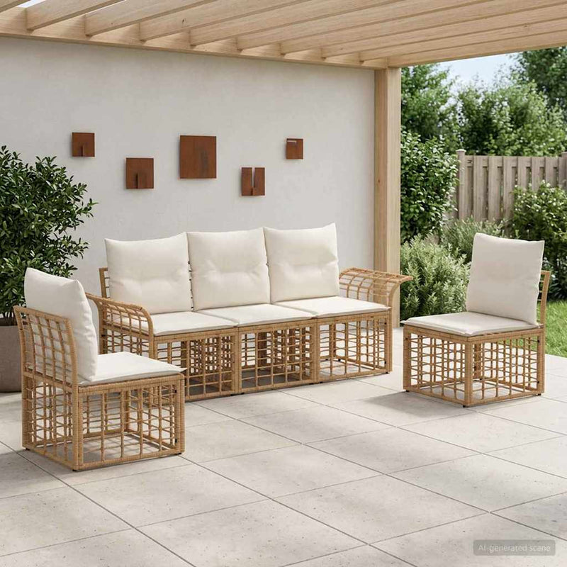 Set de canapele de exterior 5 buc. Alb Natural și Crem