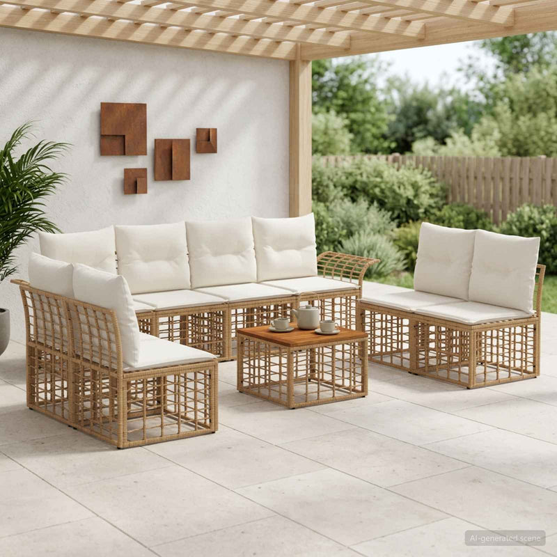 Set de canapele de exterior 9 buc. Alb Natural și Crem