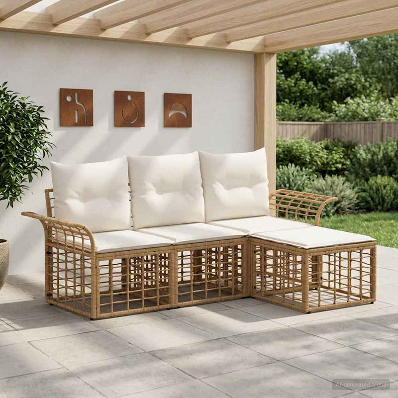 Set de canapele de exterior 4 buc. Alb Natural și Crem