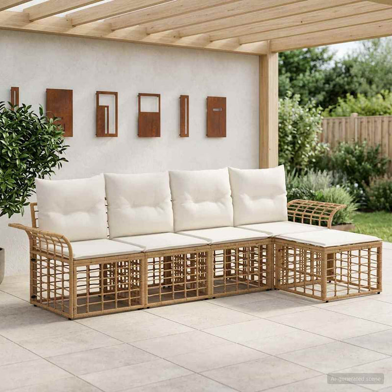 Set de canapele de exterior 5 buc. Alb Natural și Crem