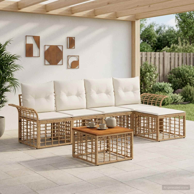 Set de canapele de exterior 6 buc. Alb Natural și Crem
