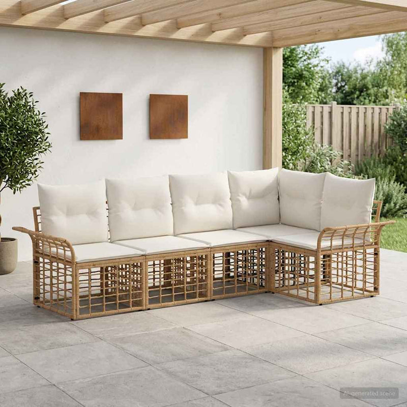 Set de canapele de exterior 5 buc. Alb Natural și Crem