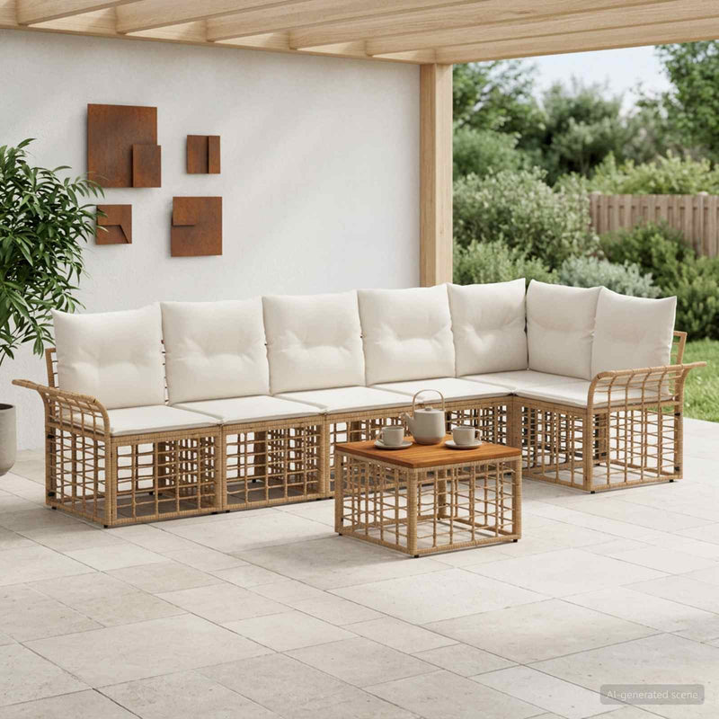 Set de canapele de exterior 7 buc. Alb Natural și Crem
