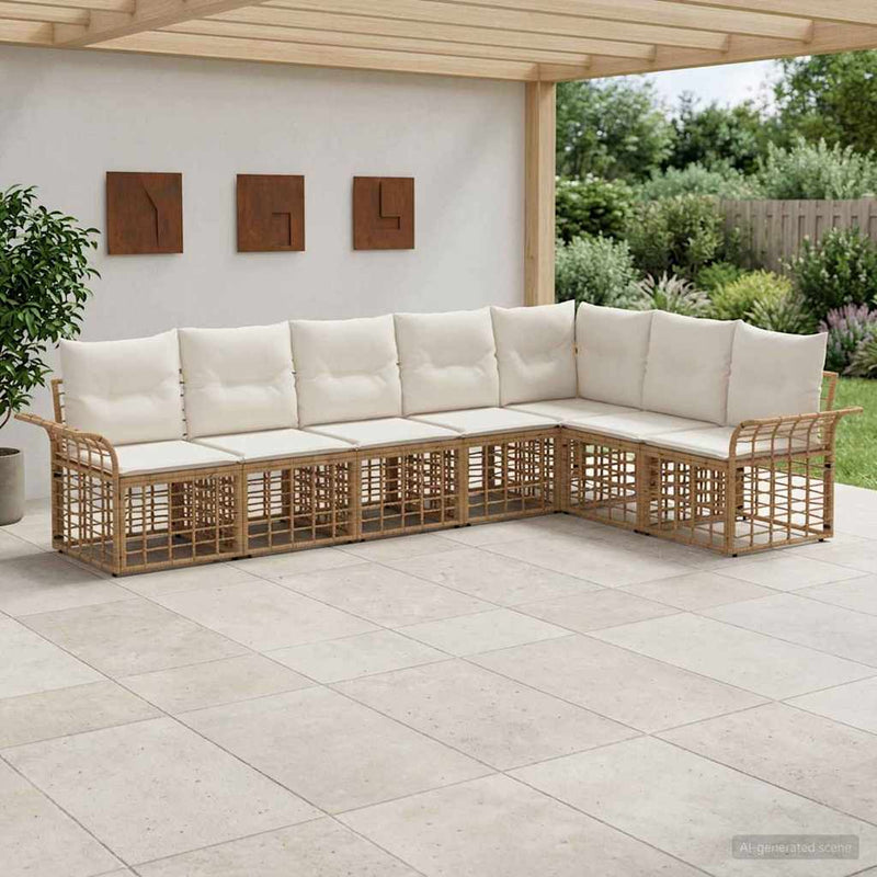 Set de canapele de exterior 7 buc. Alb Natural și Crem