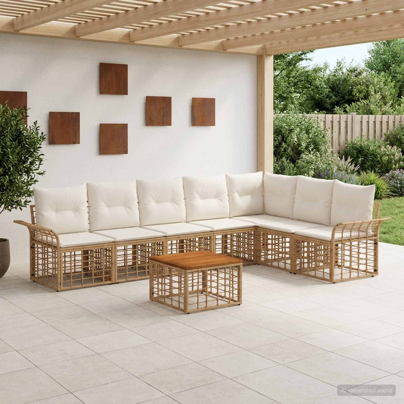 Set de canapele de exterior 8 buc. Alb Natural și Crem