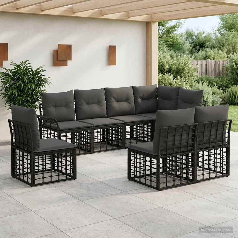 Set de canapele de exterior 8 buc. Negru și Gri închis