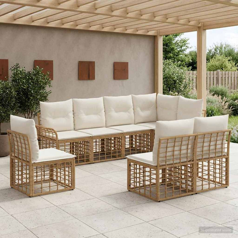 Set de canapele de exterior 8 buc. Alb Natural și Crem
