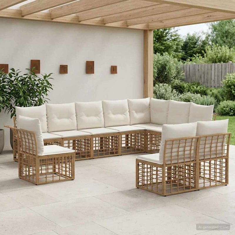 Set de canapele de exterior 10 buc. Alb Natural și Crem