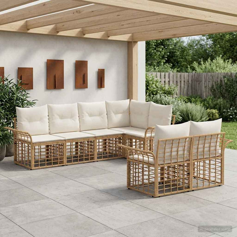 Set de canapele de exterior 7 buc. Alb Natural și Crem