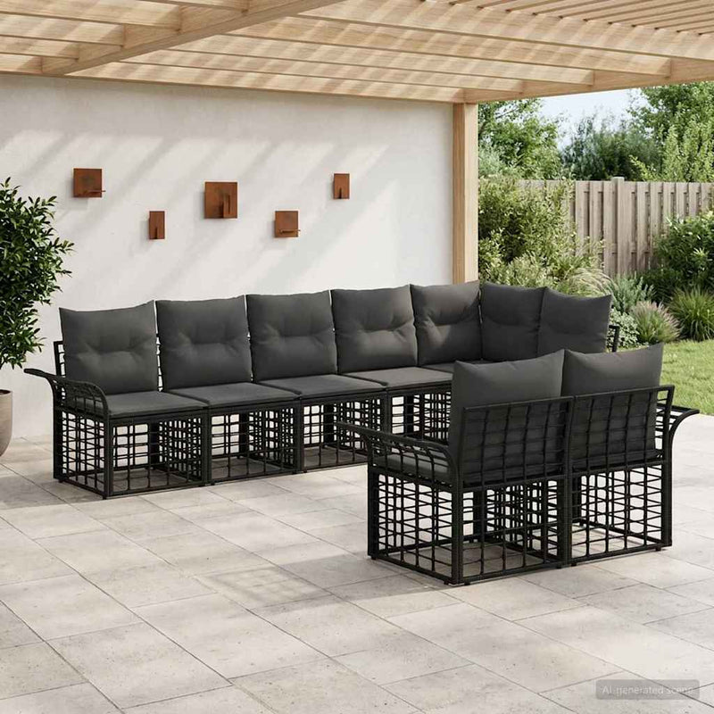 Set de canapele de exterior 8 buc. Negru și Gri închis