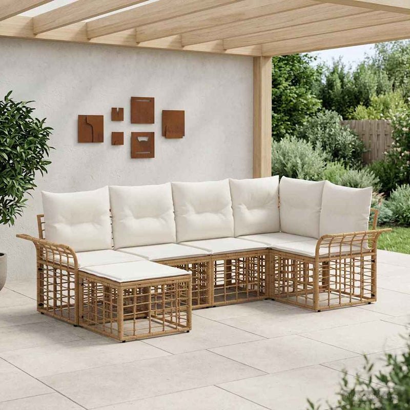Set de canapele de exterior 6 buc. Alb Natural și Crem