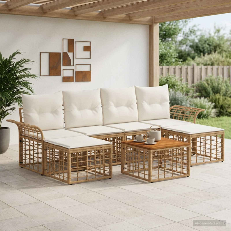 Set de canapele de exterior 7 buc. Alb Natural și Crem