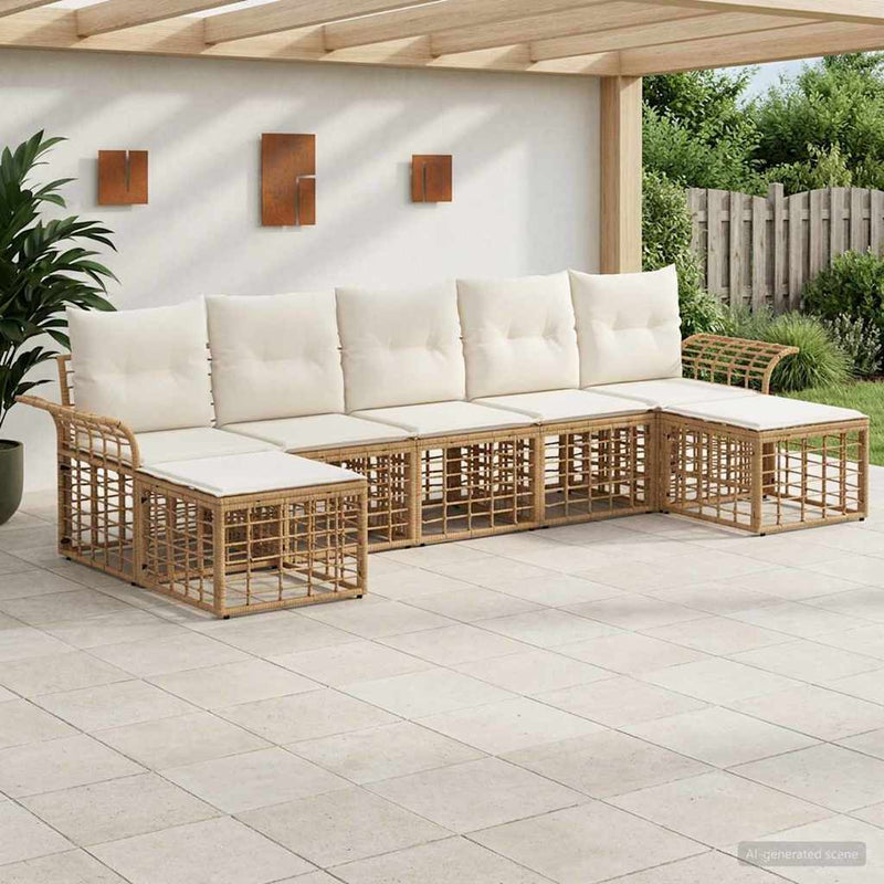 Set de canapele de exterior 7 buc. Alb Natural și Crem