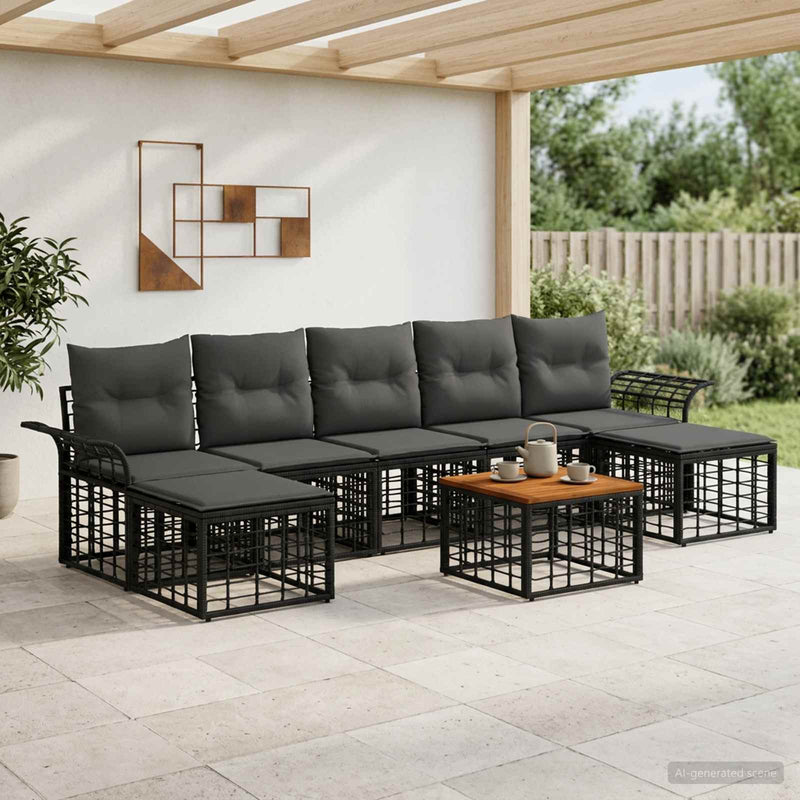 Set de canapele de exterior 8 buc. Negru și Gri închis