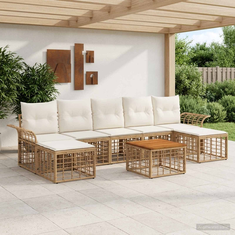 Set de canapele de exterior 8 buc. Alb Natural și Crem